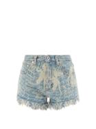 Loewe Paula's Ibiza - Mermaid-print Denim Shorts - Womens - Denim