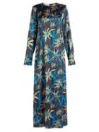 Matchesfashion.com Marni - Long Sleeved Herbage Print Satin Dress - Womens - Blue Print
