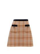Matchesfashion.com Miu Miu - High Rise Velvet & Checked Twill Mini Skirt - Womens - Brown Multi
