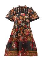 Matchesfashion.com Sea - Pascale Floral-print Cotton Mini Dress - Womens - Black Multi