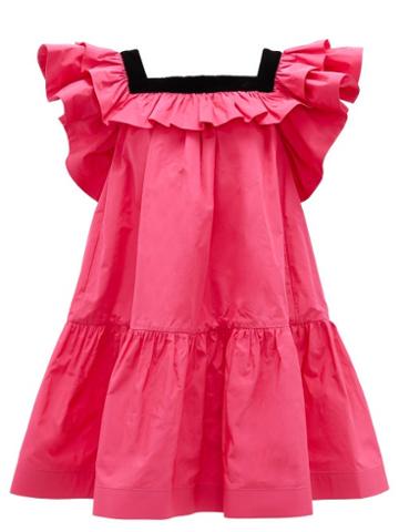 Matchesfashion.com Marc Jacobs Runway - Velvet-trimmed Ruffles Taffeta Mini Dress - Womens - Pink