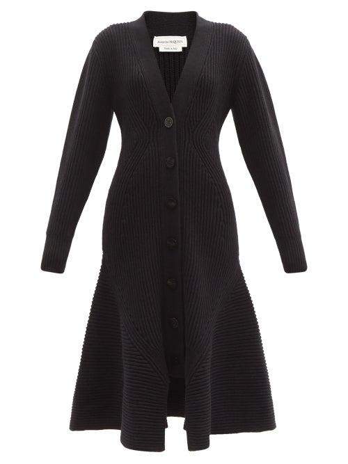 Matchesfashion.com Alexander Mcqueen - Peplum-hem Wool-blend Cardigan Dress - Womens - Black