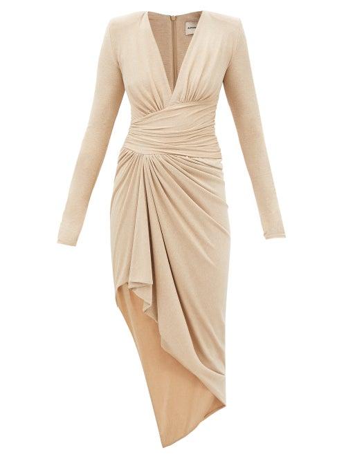 Alexandre Vauthier - Asymmetric Lam-jersey Midi Dress - Womens - Beige