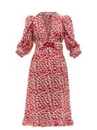 Matchesfashion.com Adriana Degreas - Bacio Lips Print Silk Crepe De Chine Dress - Womens - Red White
