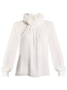 Andrew Gn Ruffled-neck Silk-blend Georgette Blouse