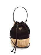 Matchesfashion.com Prada - Canvas And Woven Straw Bucket Bag - Womens - Black