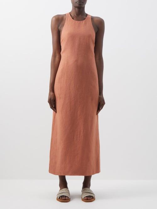 Three Graces London - Olive Open-back Linen Dress - Womens - Tan