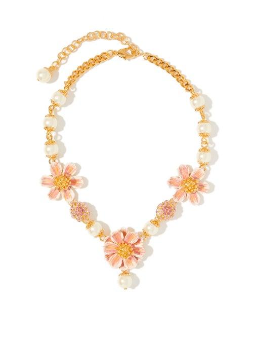 Matchesfashion.com Dolce & Gabbana - Enamel-flower And Faux-pearl Necklace - Womens - Gold
