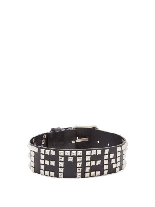 Matchesfashion.com Vetements - Studded-logo Leather Choker - Womens - Crystal