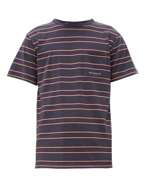 Matchesfashion.com Saturdays Nyc - Randall Striped Cotton Jersey T Shirt - Mens - Charcoal