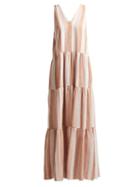 Matchesfashion.com Adriana Degreas - Porto Striped Linen Blend Maxi Dress - Womens - Pink Stripe