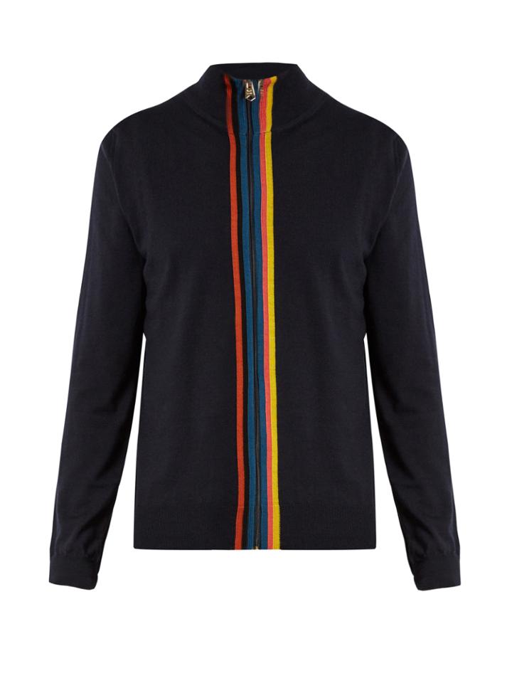 Paul Smith Zip-through Striped-placket Wool Sweater