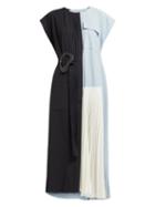 Matchesfashion.com Tibi - Edith Belted Pleated Crepe Midi Dress - Womens - Black Multi