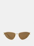 Bottega Veneta Eyewear - Cat-eye Metal Sunglasses - Womens - Gold Brown