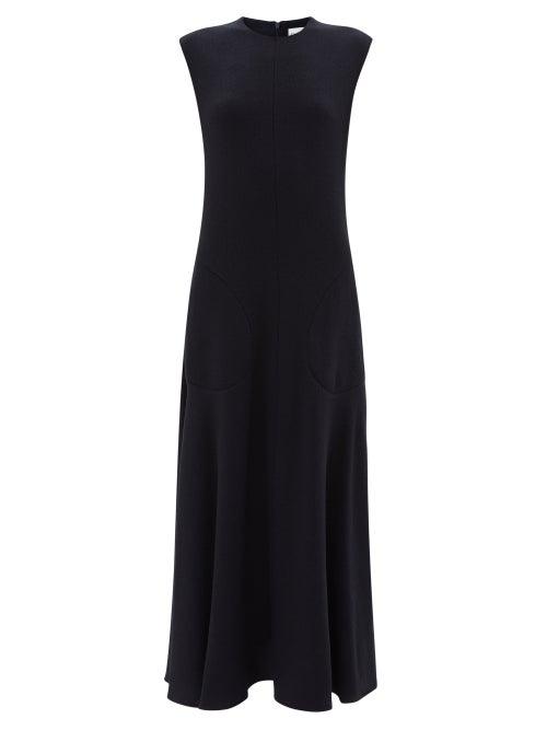 Raey - Sleeveless Stitch-pocket A-line Crepe Dress - Womens - Navy