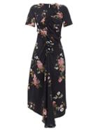 Matchesfashion.com Preen Line - Shae Gathered Floral-print Crepe De Chine Dress - Womens - Black Pink