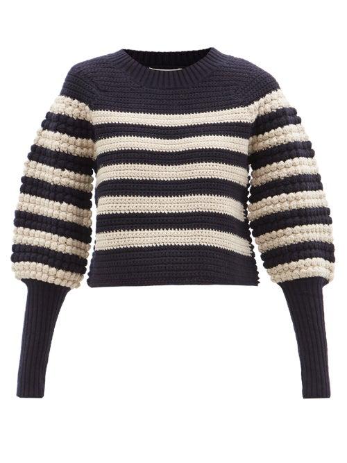 Sea - Reese Striped Popcorn-stitch Merino-wool Sweater - Womens - Navy Stripe