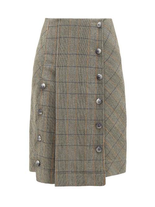 Matchesfashion.com Chlo - Buttoned Checked Wool Blend Skirt - Womens - Grey Multi