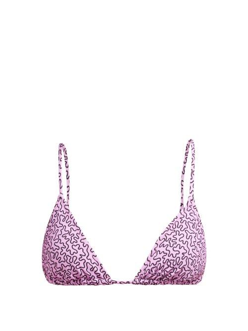 Matchesfashion.com Fisch - Coco Patterned Jersey Triangle Bikini Top - Womens - Fuchsia