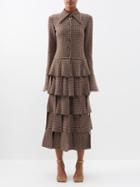 A.w.a.k.e. Mode - Cutout Panelled Checked-twill Midi Dress - Womens - Brown Print
