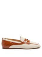 Matchesfashion.com Tod's - Crocodile-effect Leather-trimmed Canvas Loafers - Womens - Tan White