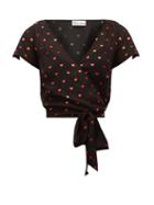 Matchesfashion.com Redvalentino - Heart Print Tie Front Crepe Wrap Blouse - Womens - Black Multi