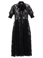 Matchesfashion.com Norma Kamali - Pussybow Floral-lace Shirt Dress - Womens - Black