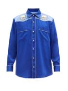 Matchesfashion.com Lost Daze - Skeleton-embroidered Silk Shirt - Mens - Blue