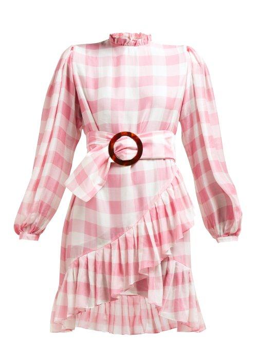 Matchesfashion.com Adriana Degreas - High Neck Gingham Print Mini Dress - Womens - Pink