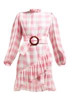 Matchesfashion.com Adriana Degreas - High Neck Gingham Print Mini Dress - Womens - Pink