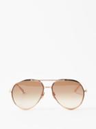 Linda Farrow - Matis Aviator Titanium Sunglasses - Womens - Brown Rose Gold