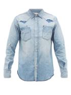 Matchesfashion.com Saint Laurent - Distressed Denim Shirt - Mens - Blue