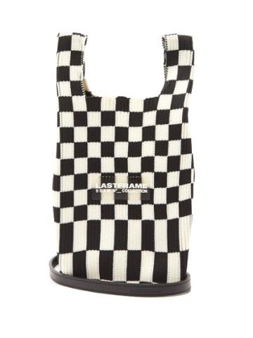 Lastframe - Mini Ichimatsu-check Ribbed-knit Tote Bag - Womens - Black White