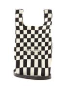 Lastframe - Mini Ichimatsu-check Ribbed-knit Tote Bag - Womens - Black White