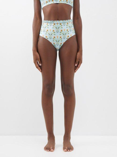 Agua By Agua Bendita - Nopal Floral-print High-rise Bikini Briefs - Womens - Blue Print