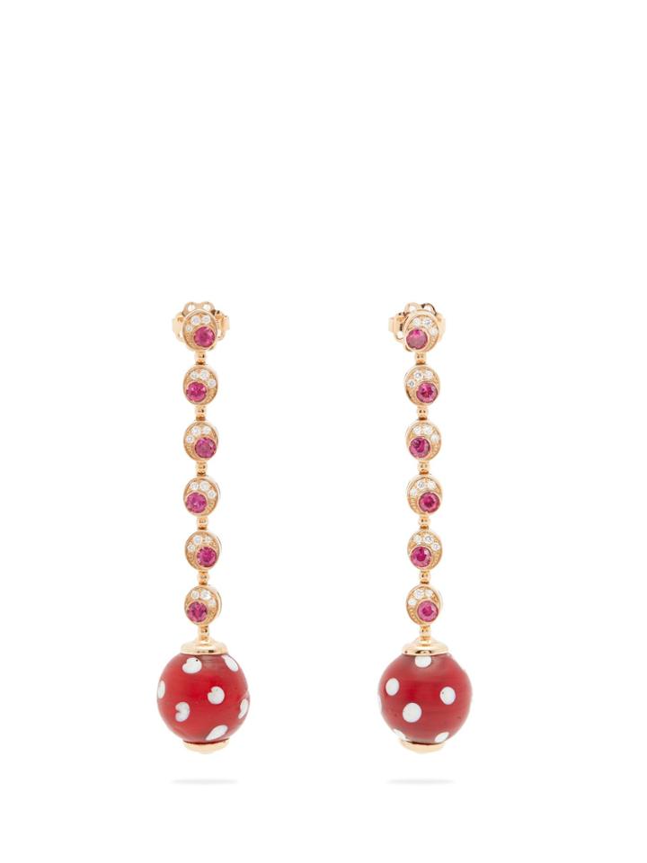 Francesca Villa Pois Pois Diamond And Ruby Rose-gold Earrings