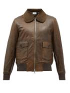 Officine Gnrale - Gianni Shearling-collar Leather Bomber Jacket - Mens - Dark Khaki