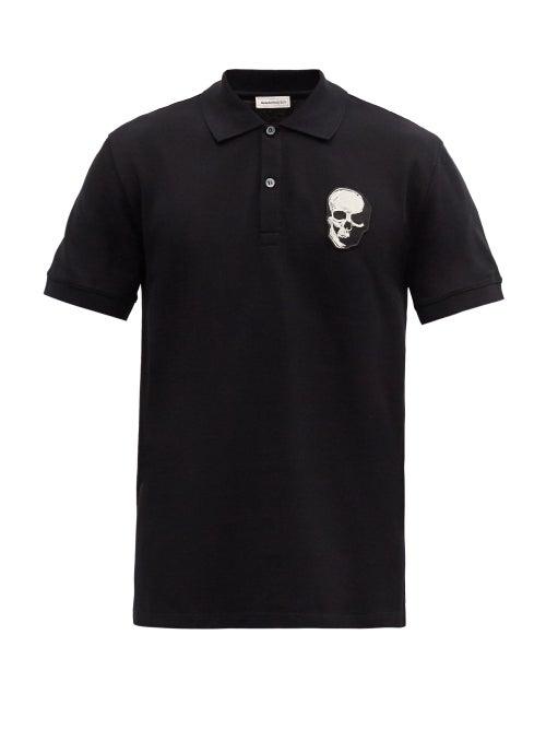 Matchesfashion.com Alexander Mcqueen - Skull-embroidered Cotton-piqu Polo Shirt - Mens - Black