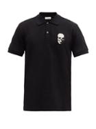 Matchesfashion.com Alexander Mcqueen - Skull-embroidered Cotton-piqu Polo Shirt - Mens - Black
