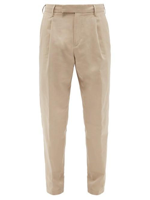 Dunhill - Pleated Cotton-blend Dobby Trousers - Mens - Beige