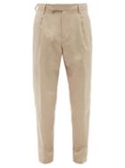 Dunhill - Pleated Cotton-blend Dobby Trousers - Mens - Beige