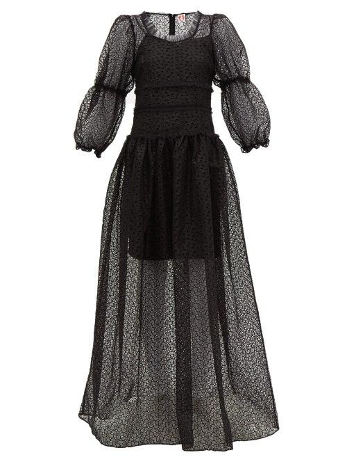Matchesfashion.com Shrimps - Cara Broderie Anglaise Maxi Dress - Womens - Black