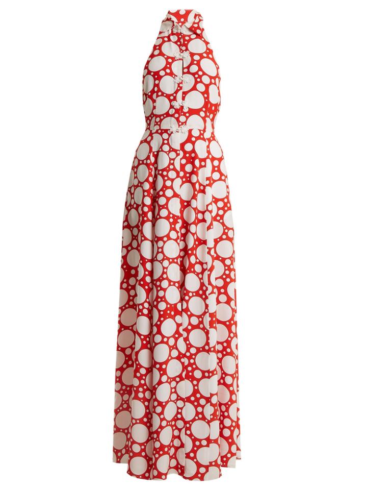 Rebecca De Ravenel Fortuna Polka-dot Print Crepe De Chine Dress