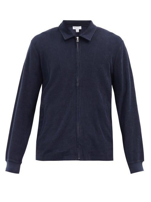 Matchesfashion.com Sunspel - Harrington Cotton-terry Jacket - Mens - Navy