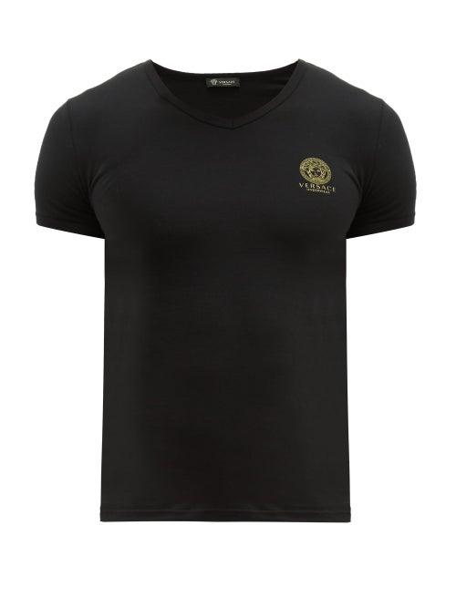Matchesfashion.com Versace - Medusa Logo V Neck Jersey T Shirt - Mens - Black