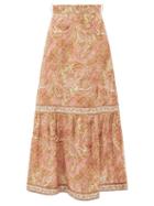 Matchesfashion.com Zimmermann - Brighton High-rise Paisley-print Linen Midi Skirt - Womens - Orange Print