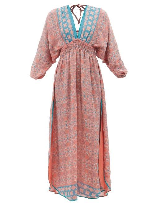 Lolita Jaca - Ibiza Printed Silk-chiffon Maxi Dress - Womens - Coral