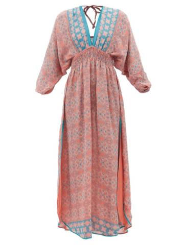 Lolita Jaca - Ibiza Printed Silk-chiffon Maxi Dress - Womens - Coral