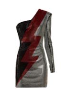 Balmain One-shoulder Lightening Bold-print Mini Dress