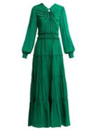 Matchesfashion.com Proenza Schouler - Ruffled Long Silk Dress - Womens - Dark Green